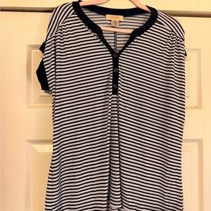 Classic Black and White Striped Women's Blouse XL